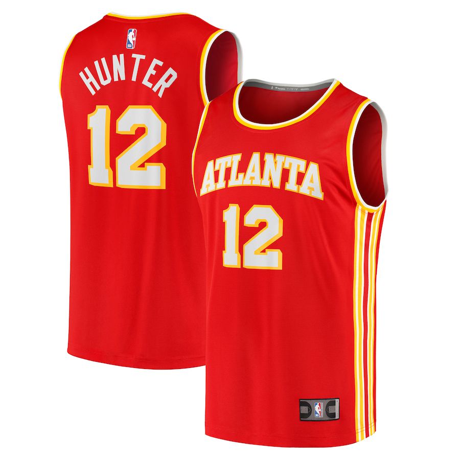 Men Atlanta Hawks 12 De Andre Hunter Fanatics Branded Red Icon Edition 2021-22 Fast Break Replica NBA Jersey
